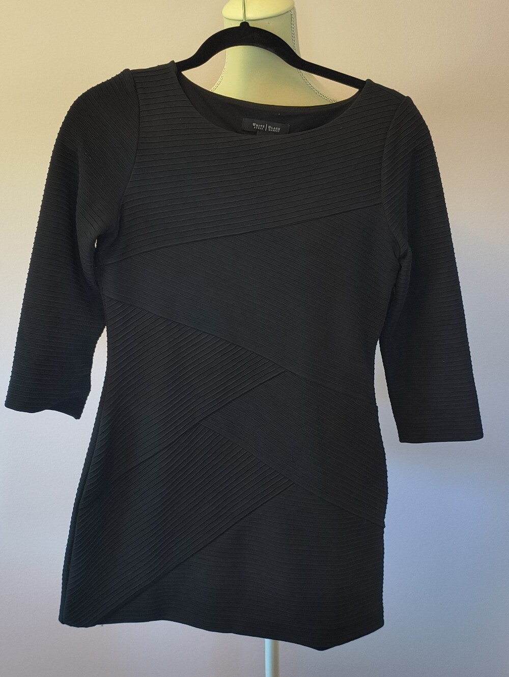 White House Black Market Black Ribbed Ponte Shift Dress
